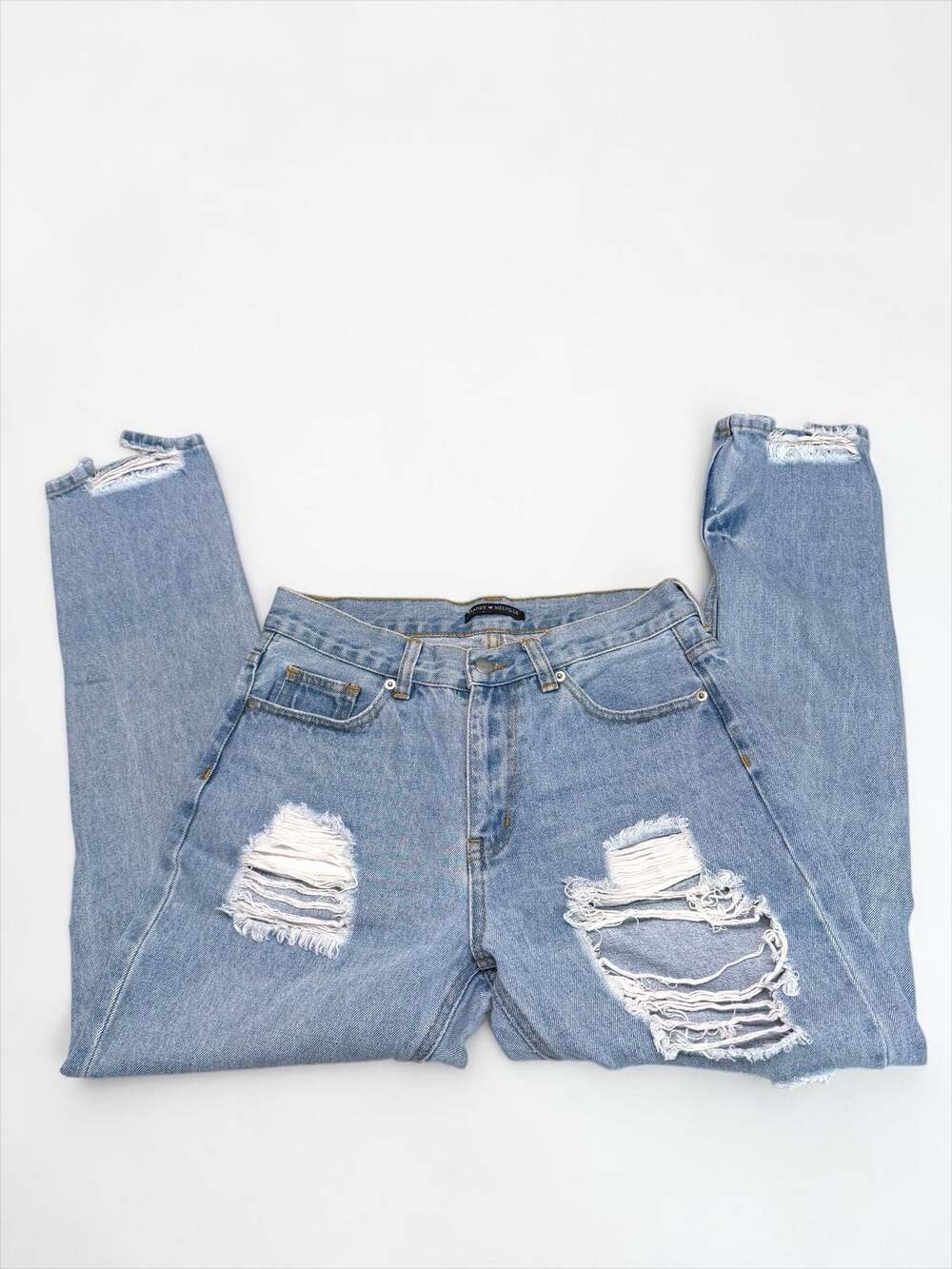 Brandy Melville Light Wash Heavily Distressed High Waisted Straight Leg Jeans